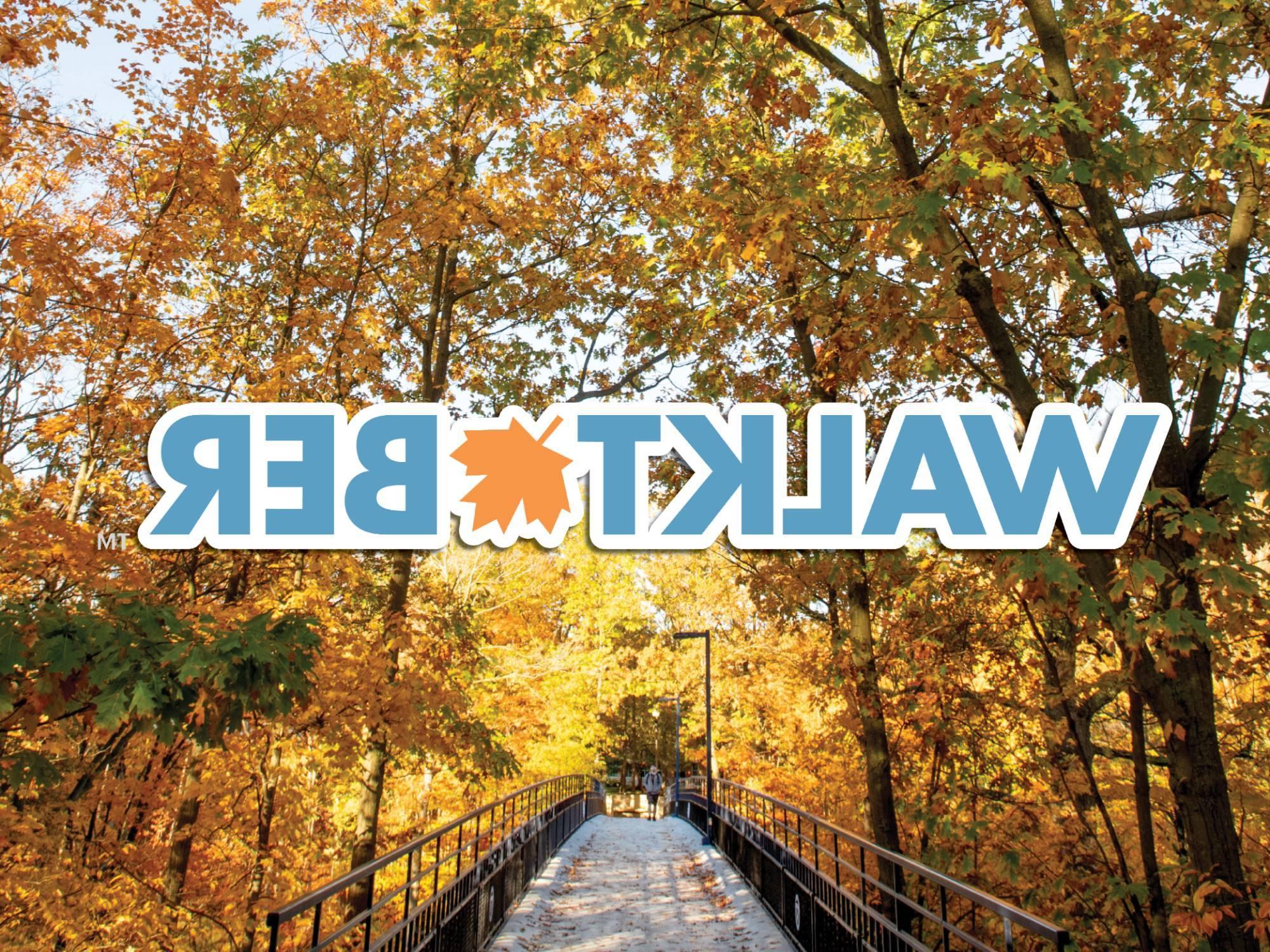 Walktober logo with a photo of fall leaves in the background